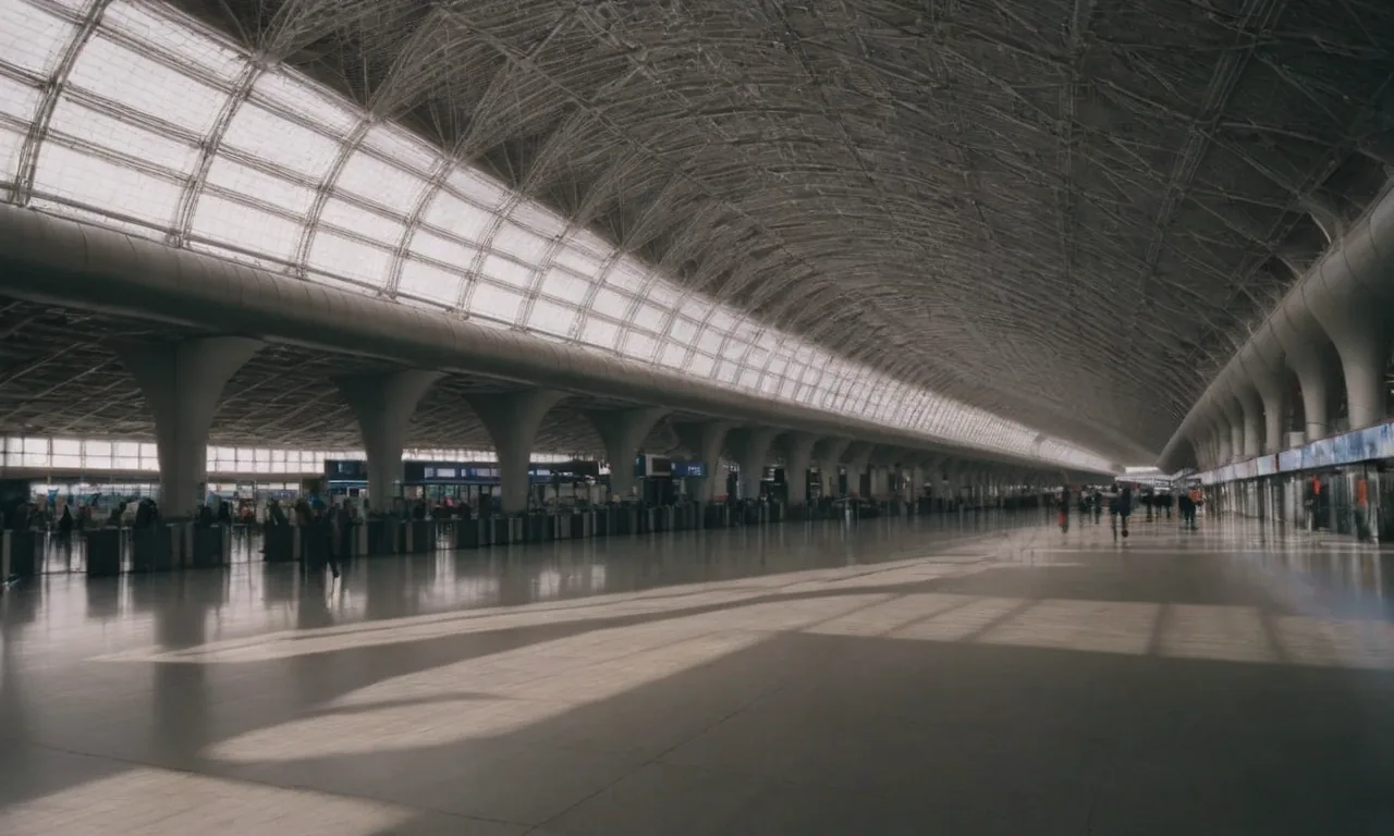 Interior of a terminal at Paris Charles de Gaulle Airport with travelers